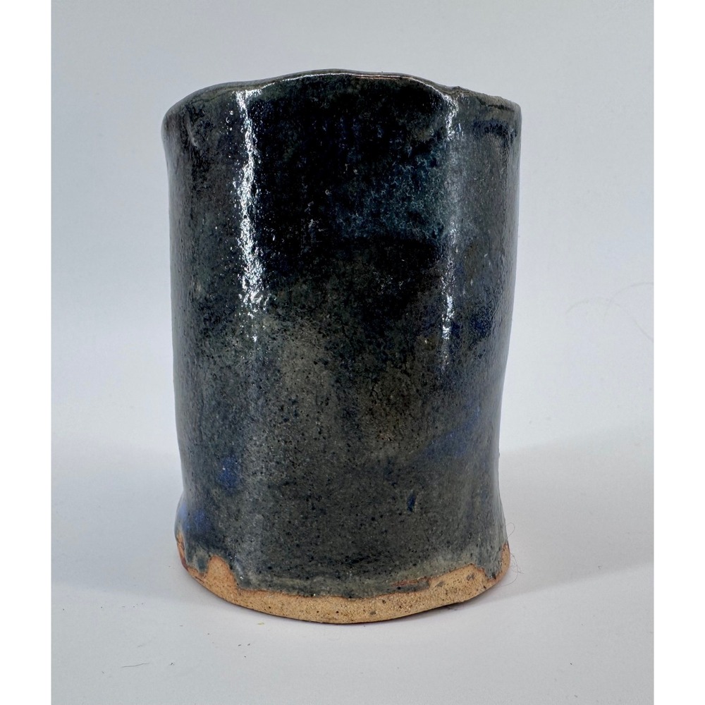 Handmade Ceramic Mug Dark Blue Glaze Textured Handle Pottery Drinkware Bamboo - Picture 2 of 13